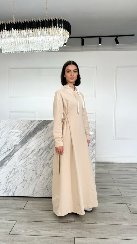 Side Buckle Abaya - Light nude