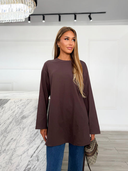 Longline Cotton Top - Dark Chocolate