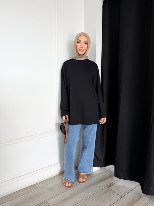 Longline Cotton Top - Black