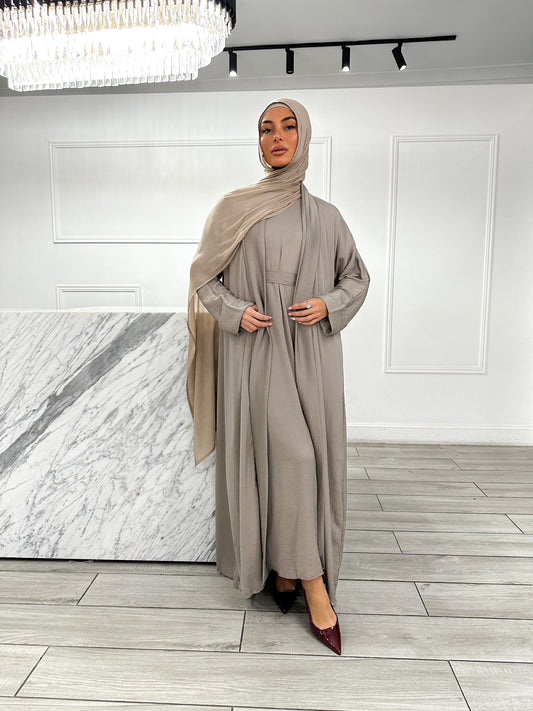 Hoda Abaya Set - Stone Grey