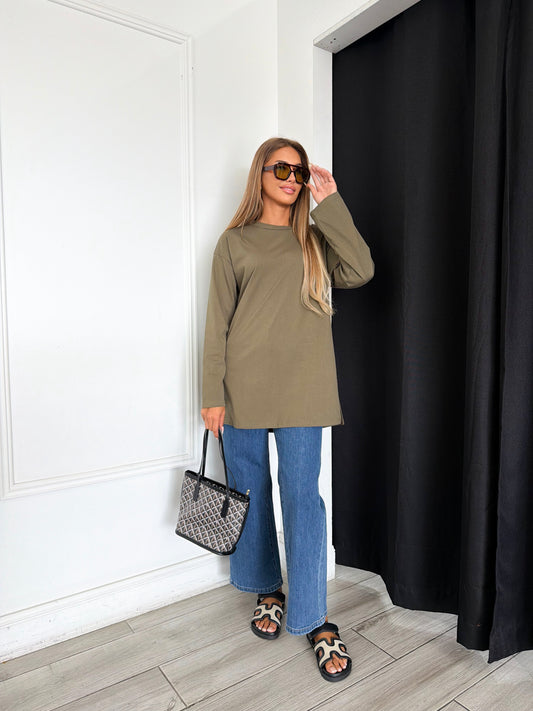 Longline Cotton Top - Olive