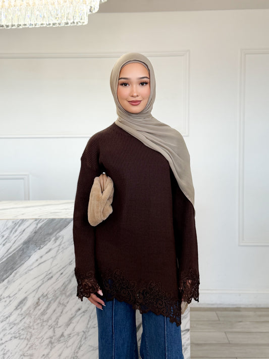 Lace Jumper - Chocolate