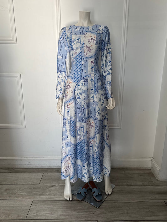 Hajar Dress - Mixed Blue Print