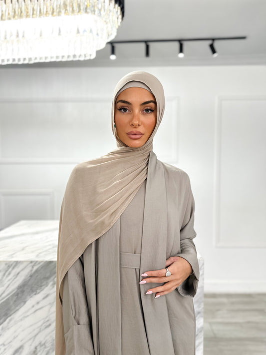 Hoda Abaya Set - Stone Grey