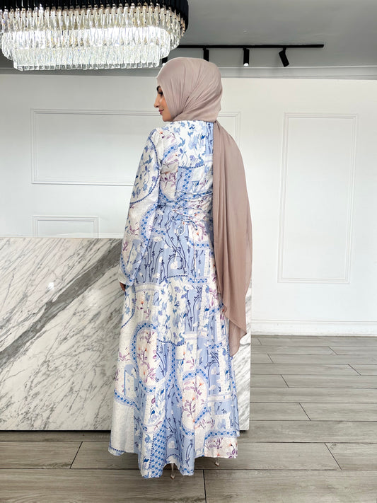 Hajar Dress - Mixed Blue Print
