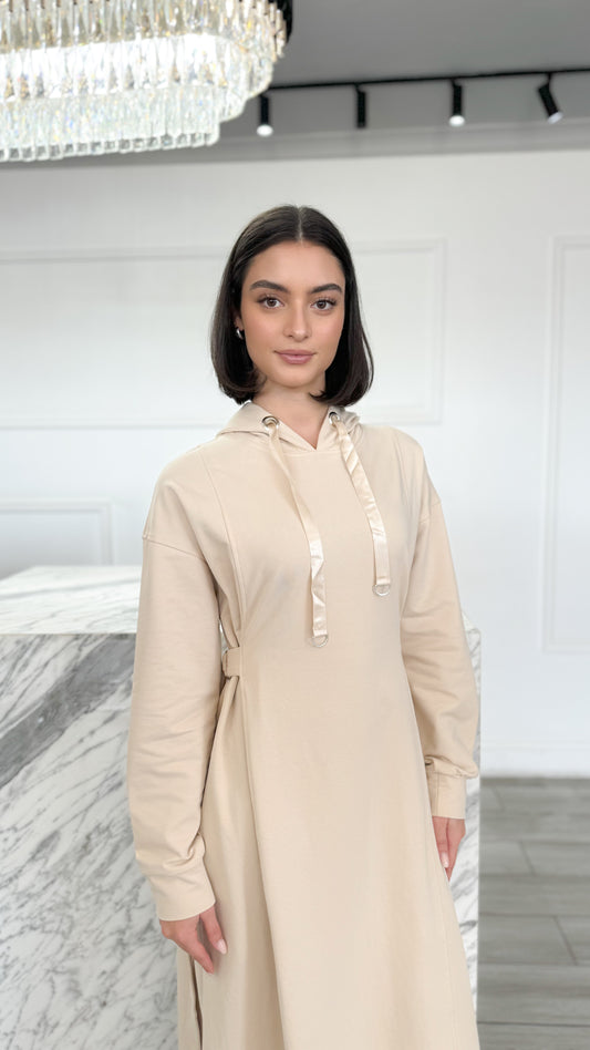 Side Buckle Abaya - Light nude